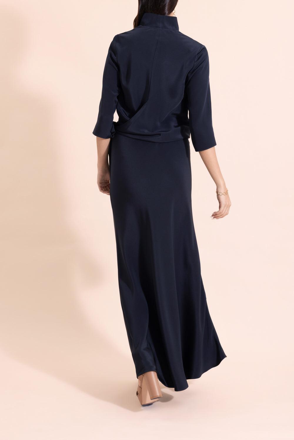 Blouse Maxi Dress - Navy-BLUE-P-CLOTHINGDRESSGOWN-PETER COHEN