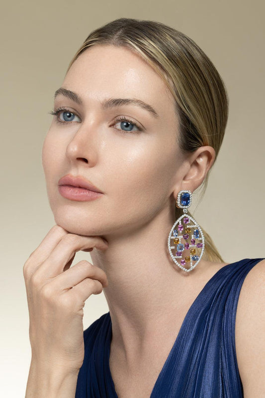 Sapphire Citrine Mondrian Earrings-YELLOW GOLD-JEWELRYFINE JEWELEARRING-DAVID WEBB