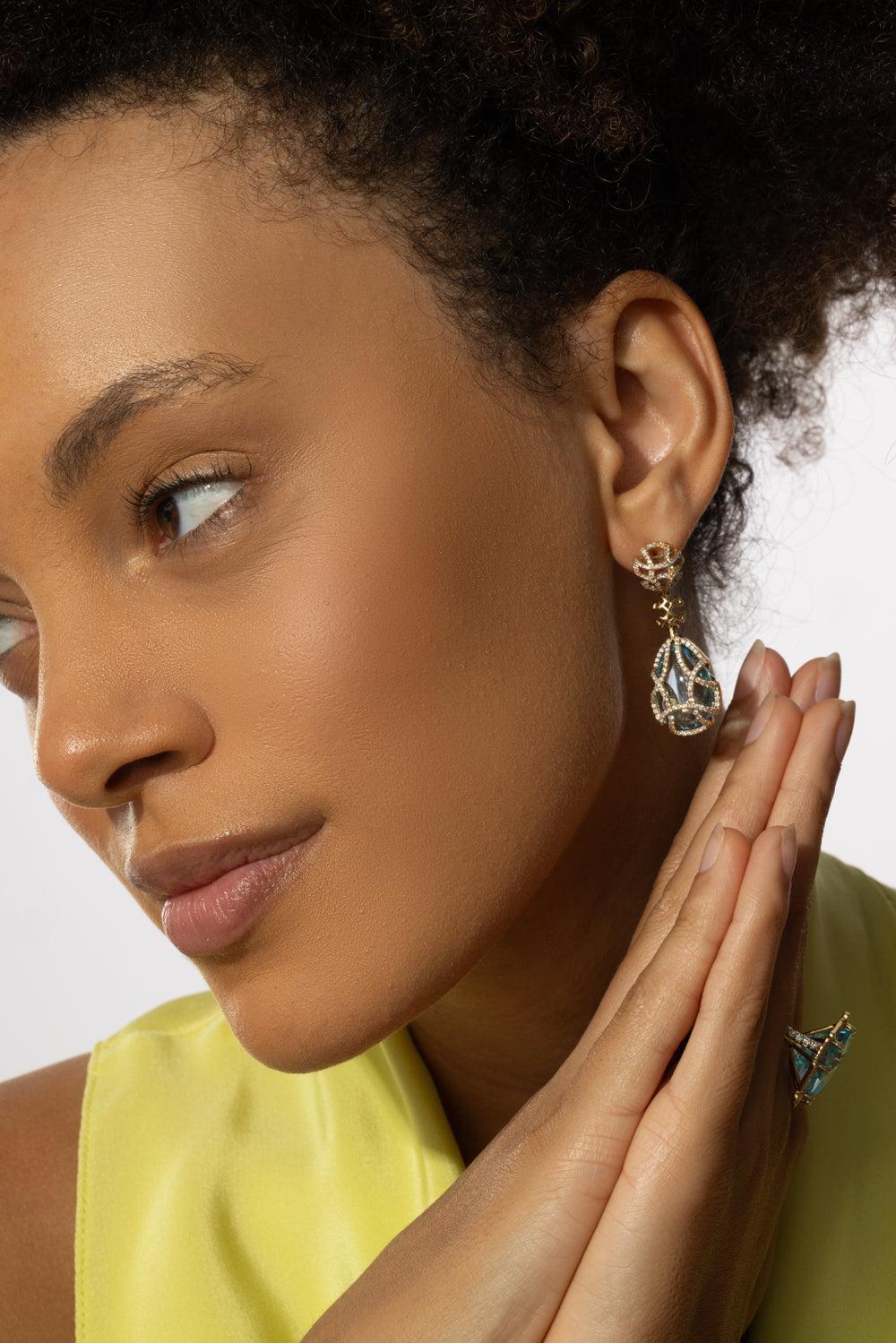 Blue Topaz Teardrop Cage Freedom Earrings-YELLOW GOLD-JEWELRYFINE JEWELEARRING-GOSHWARA