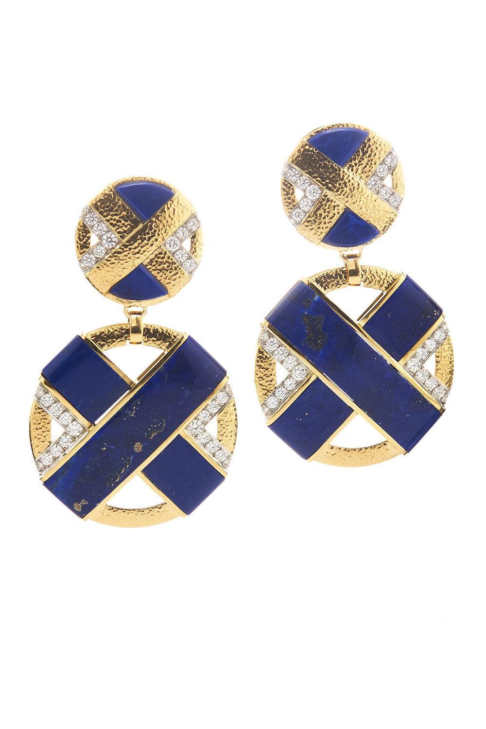 Lapis Lazuli Diamond XO Earrings-YELLOW GOLD-JEWELRYFINE JEWELEARRING-DAVID WEBB