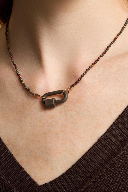 Tiger Iron Tone On Stone Rubber Lock Necklace-ROSE GOLD-16-JEWELRYFINE JEWELNECKLACE O-MARLA AARON
