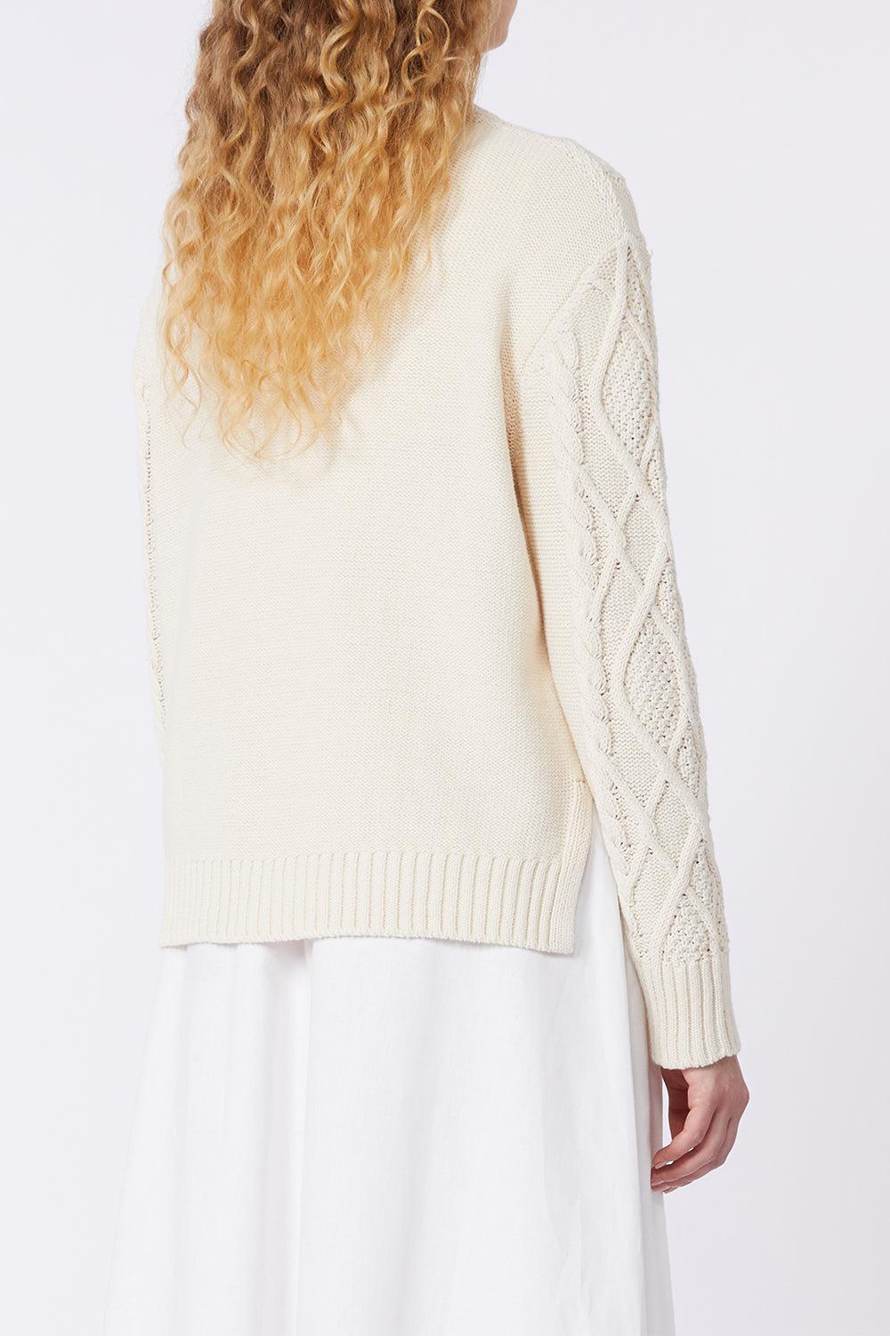 Cable Knit Sweater-ECRU-XS-CLOTHINGTOPSWEATER-MAX MARA