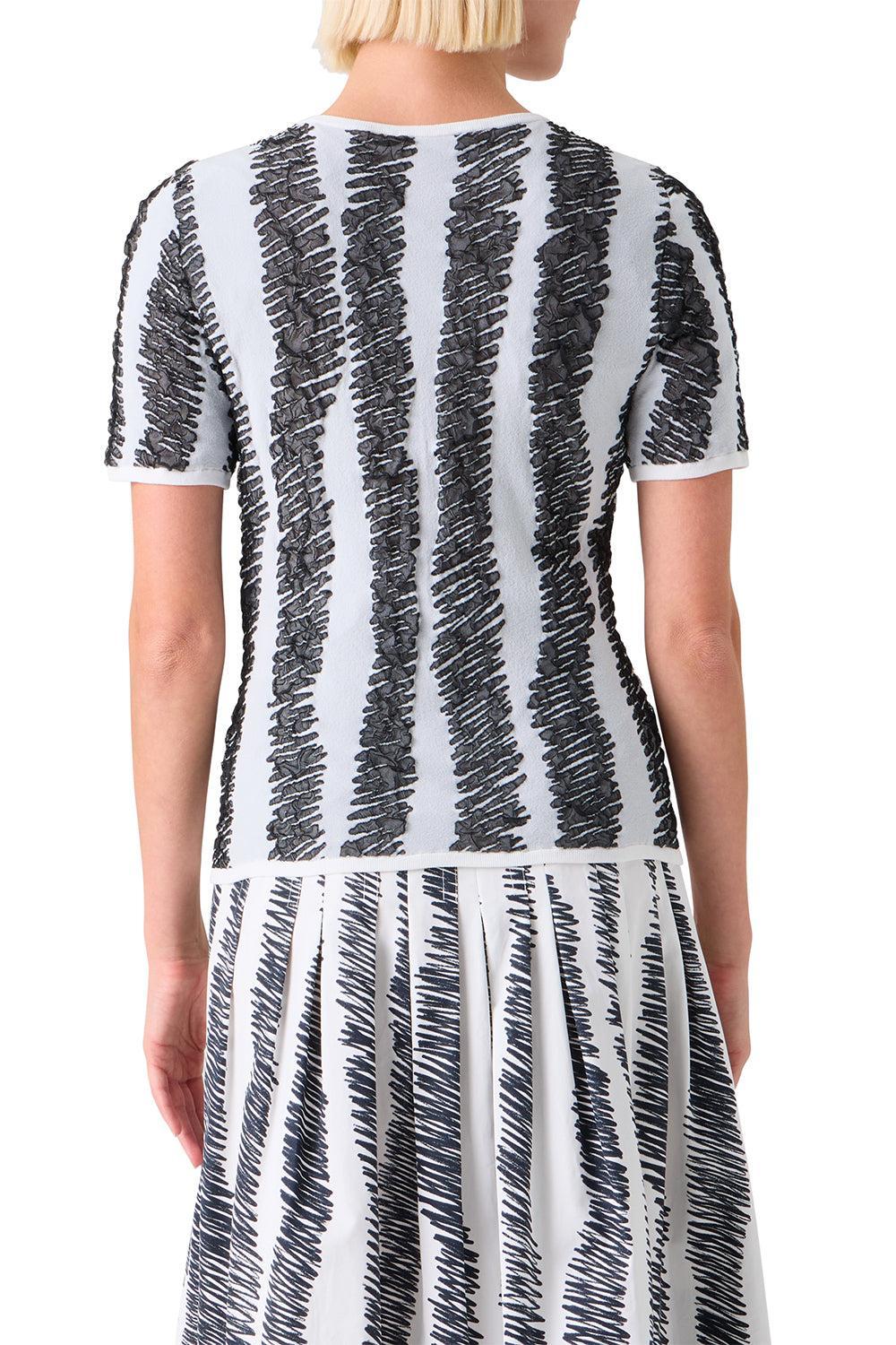 Short Sleeve 3D Scribble Top-STRIPE-2-CLOTHINGTOPKNITS-AKRIS PUNTO