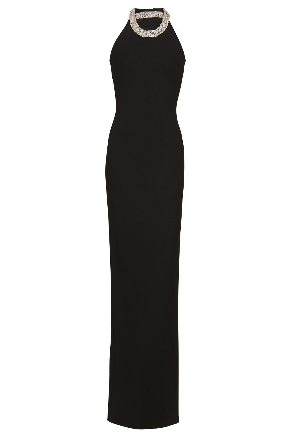 HALTERNECK EMBROIDERED LONG DRESS-NOIR/CRYSTAL-38-CLOTHINGDRESSGOWN-BALMAIN