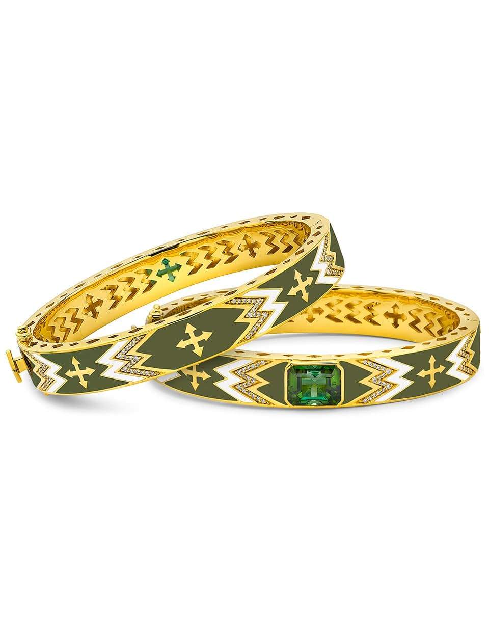 BUDDHA MAMA-Army Arrow Bangle with Green Tourmaline Octagon Square-