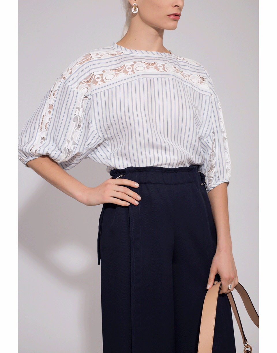 CHLOÉ-Poplin Lace Striped Blouse-
