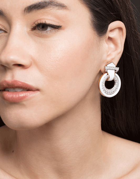 DAVID WEBB-White Enamel Door Knocker Earrings-YELLOW GOLD