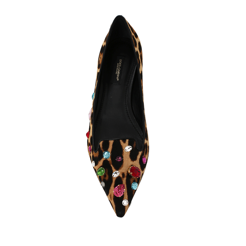 DOLCE & GABBANA-Leopard Print Jeweled Skimmer-