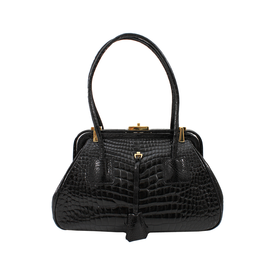 HELENE HANDBAGS-Double Handle Alligator Bag-BLACK