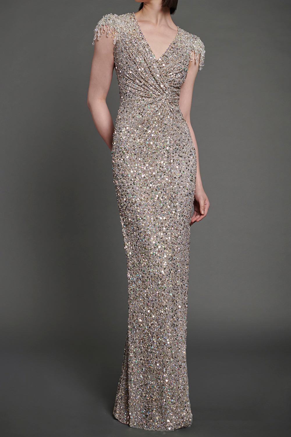 Wonderful Cap Sleeve Embellished Gown-AMMONITE-6-CLOTHINGDRESSGOWN-JENNY PACKHAM