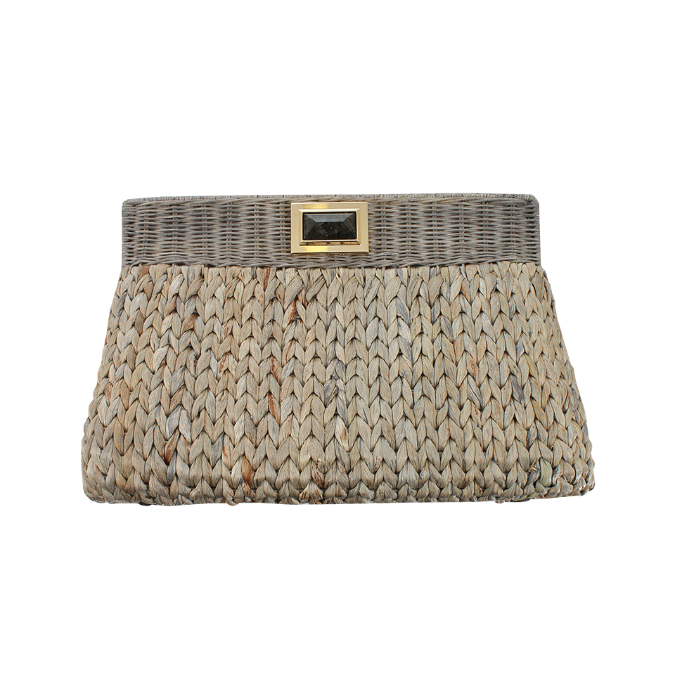 KARA ROSS-Large Amo Woven Clutch-GRAY/LAB