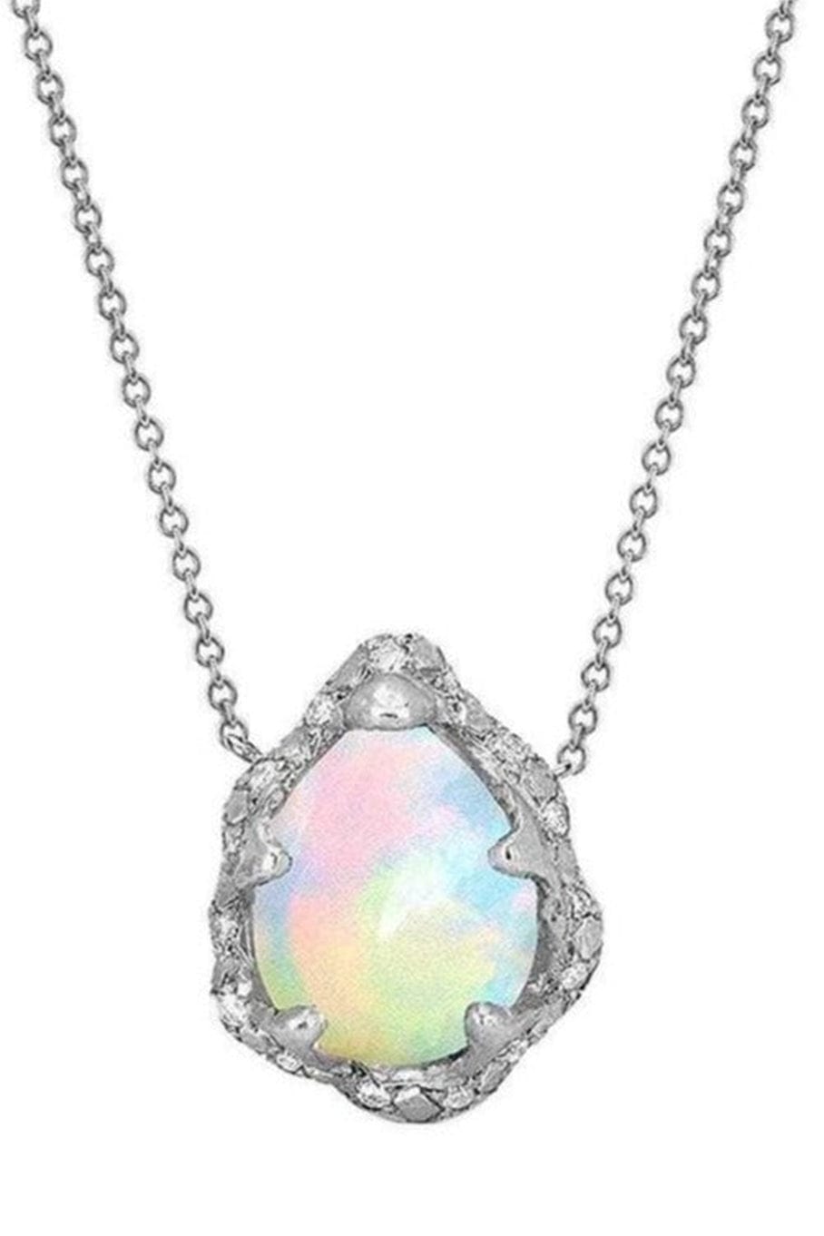 LOGAN HOLLOWELL-Baby Queen Water Drop White Opal Necklace with Sprinkled Diamonds-