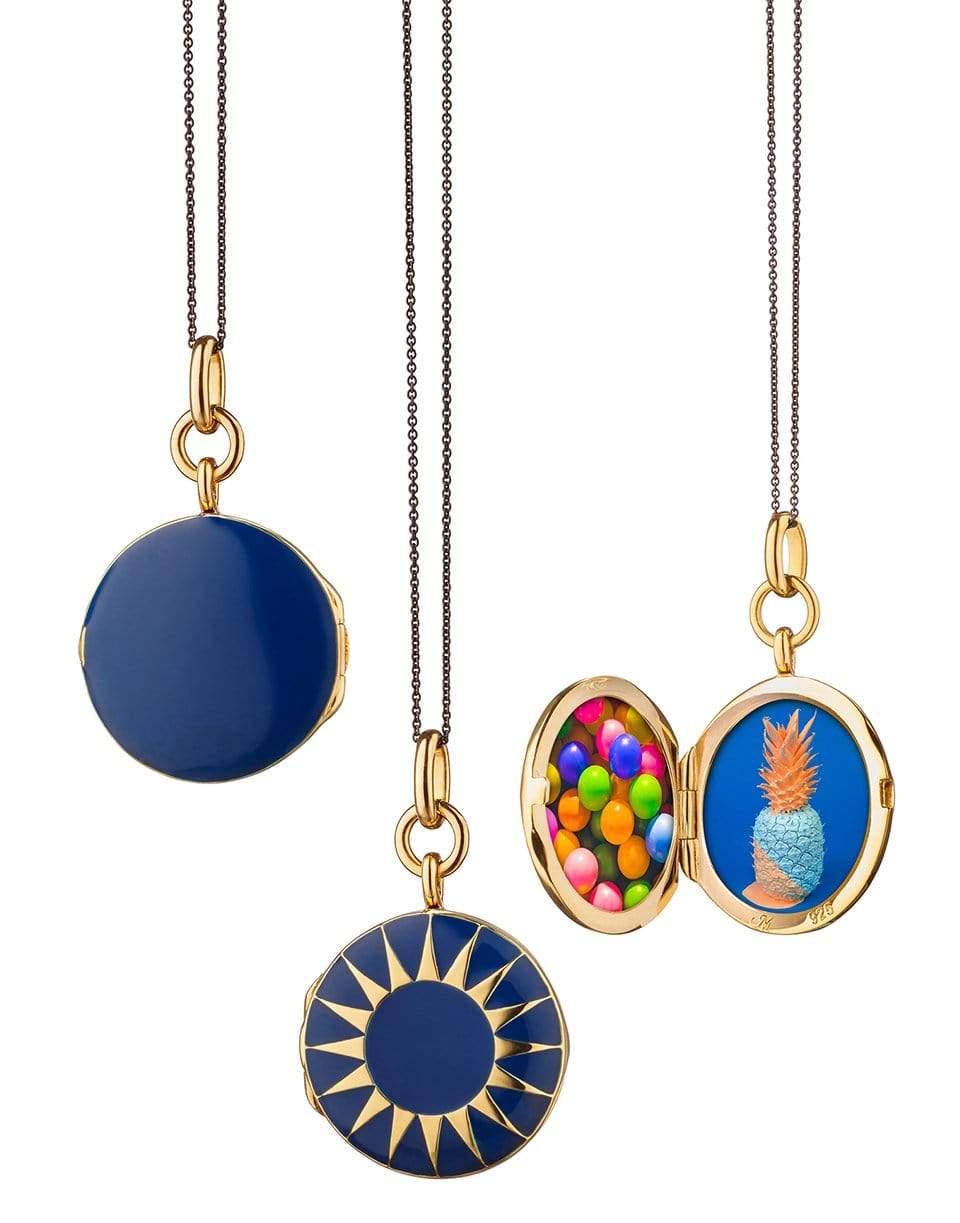 MONICA RICH KOSANN-Round Enamel Locket in Navy Blue-