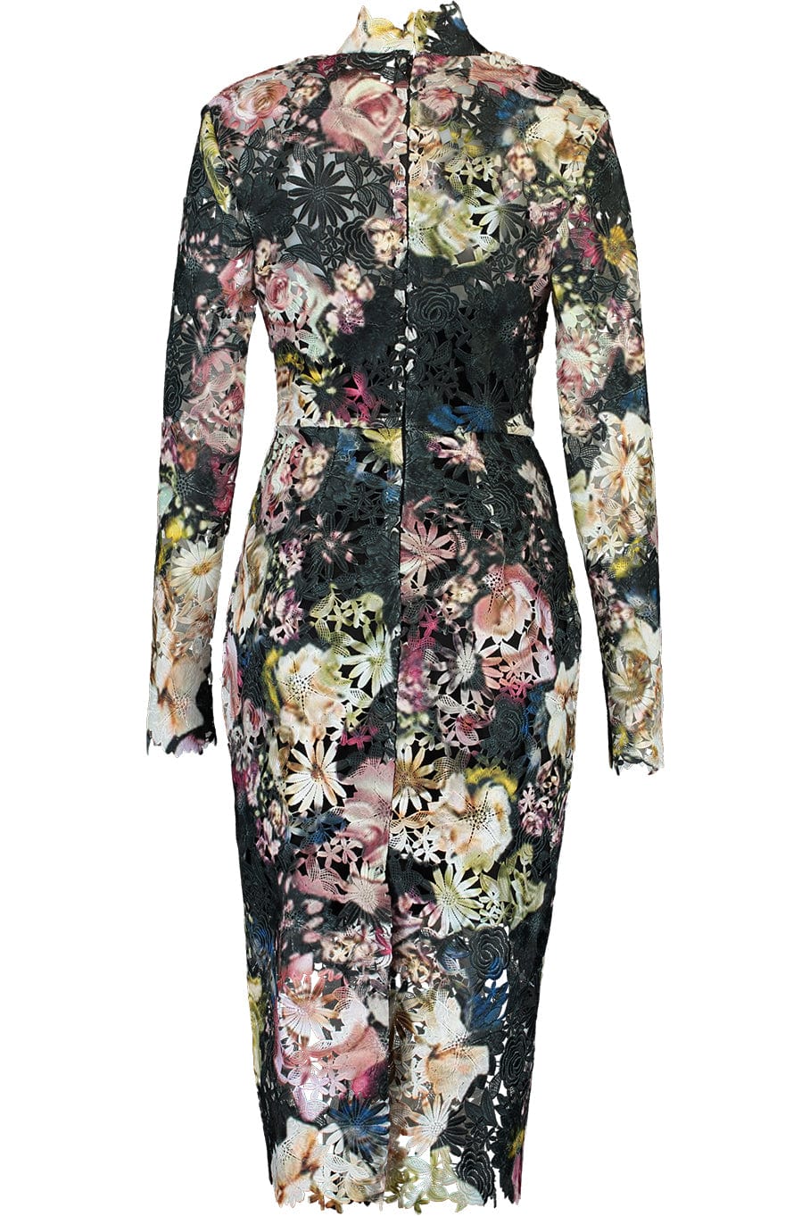 MONIQUE LHUILLIER-V Neck Lace Sheath Dress-