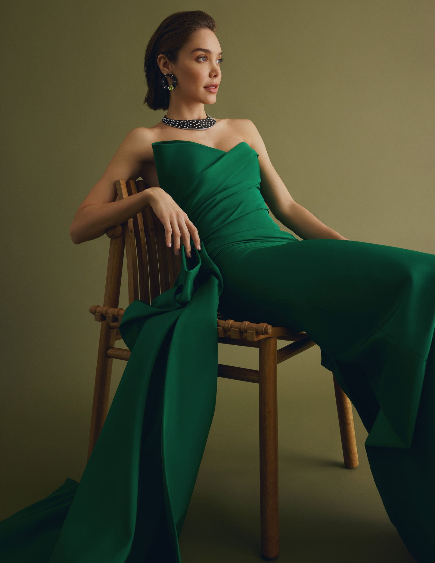 Asymmetric Draped Column Gown-GRASS-4-CLOTHINGDRESSGOWN-MONIQUE LHUILLIER