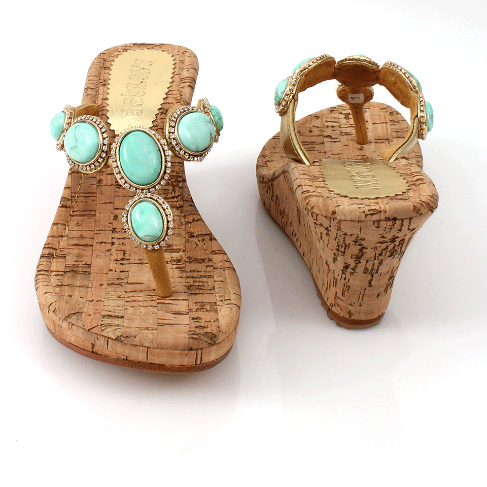 MYSTIQUE-Cork Wedge Embellished Sandal-