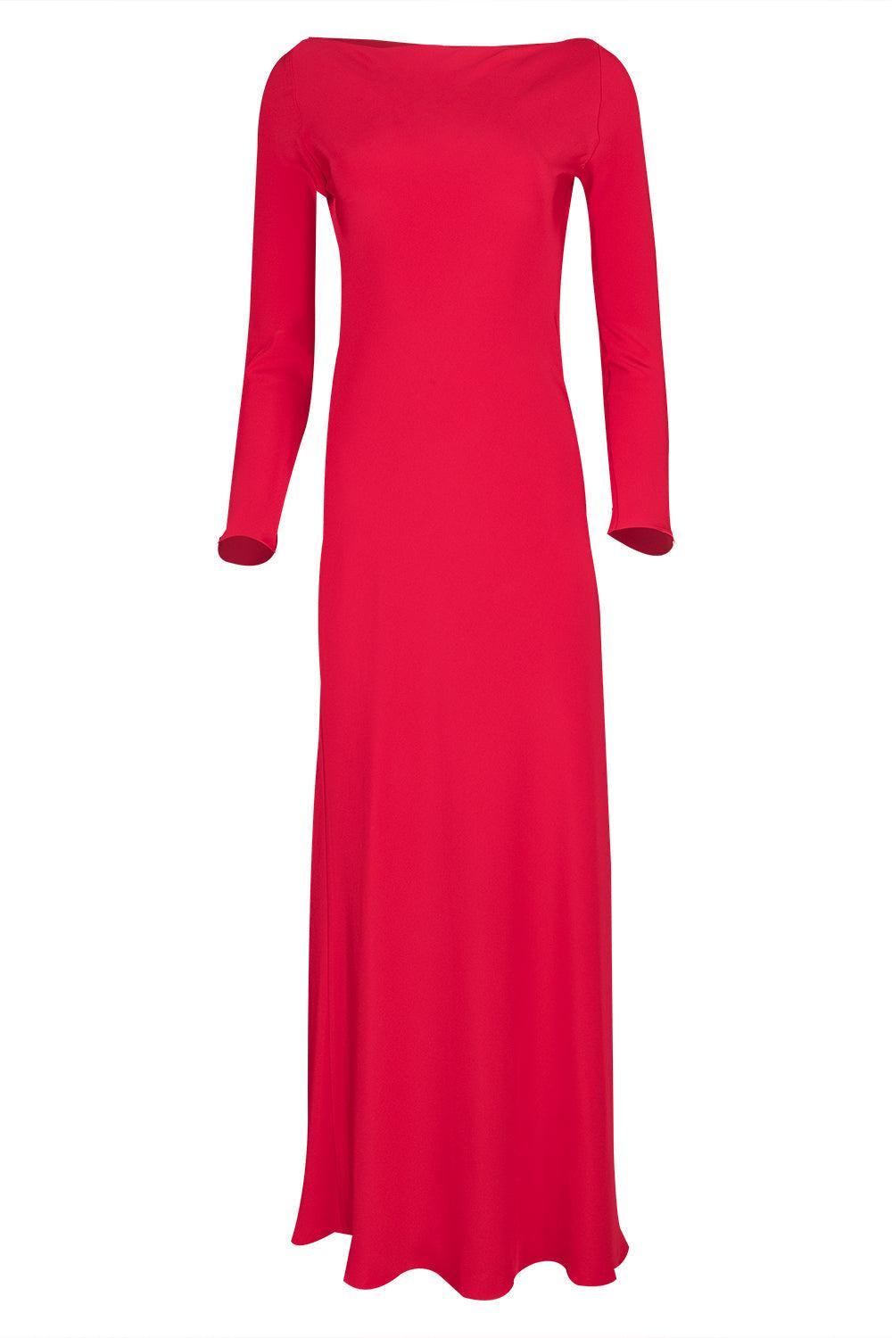 Boatneck Dress - Red-RED-P-CLOTHINGDRESSEVENING-PETER COHEN