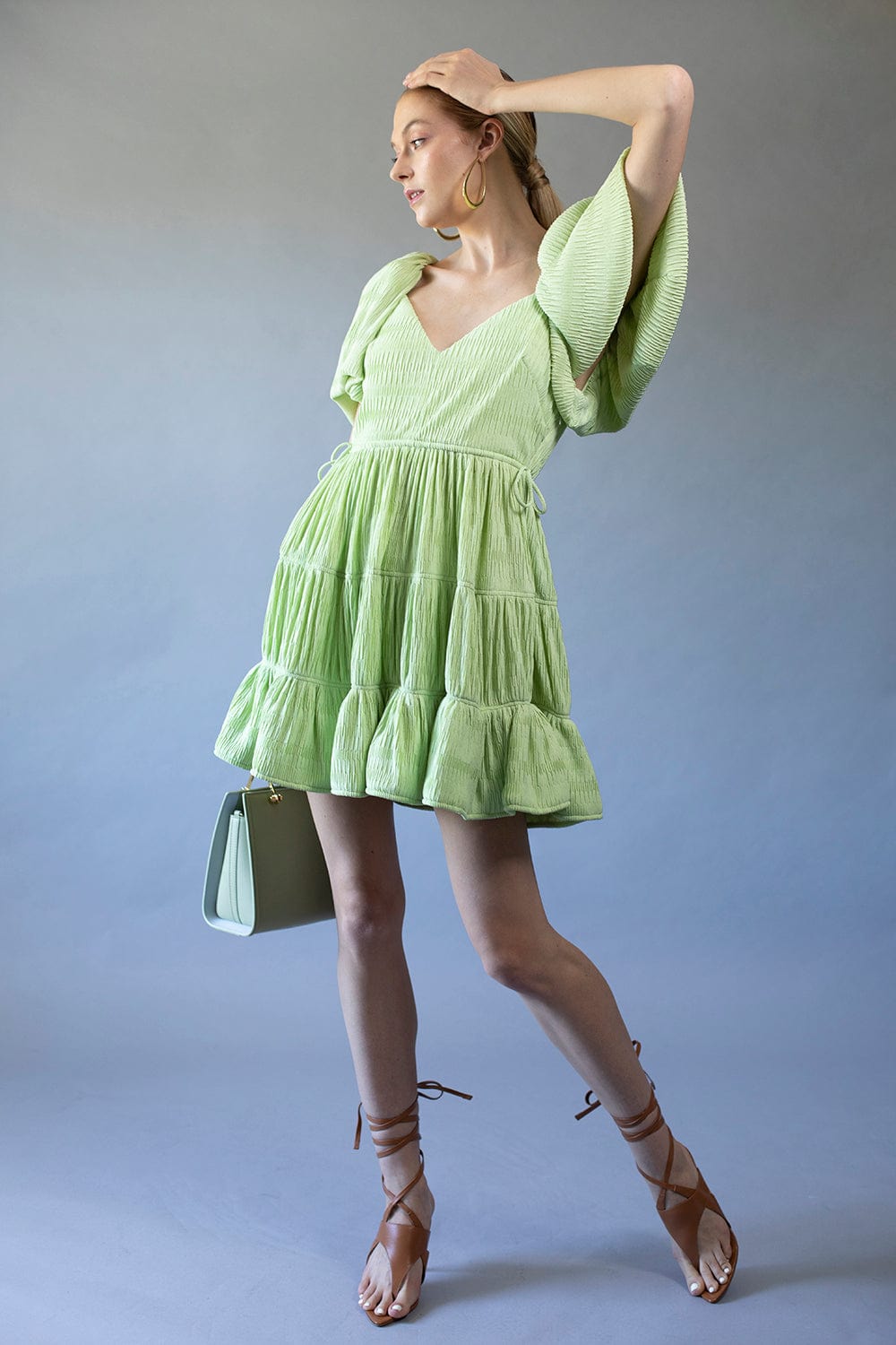 SIMKHAI-Cadence Variegated Plisse Puff Dress-