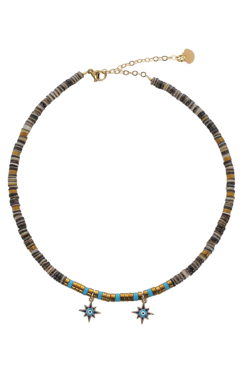Brown Nano Shell Eye Necklace-BLUE-JEWELRYBOUTIQUENECKLACE O-HIJAS DE PUKA