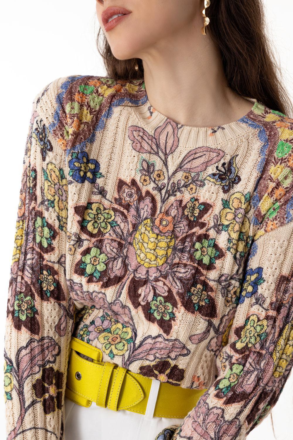 PRINTED CABLEKNIT CREWNECK-WHITE-36-CLOTHINGTOPKNITS-ETRO