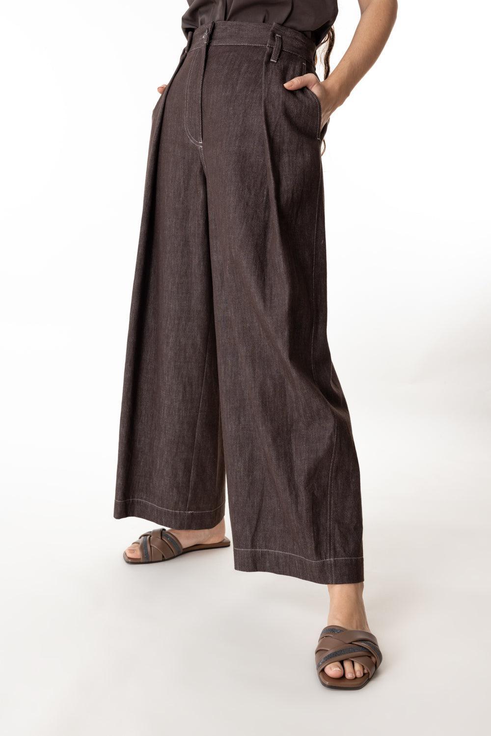 Pleated Crop Pant-CHOCOLAT-XS-CLOTHINGPANTCROPPED-BRUNELLO CUCINELLI