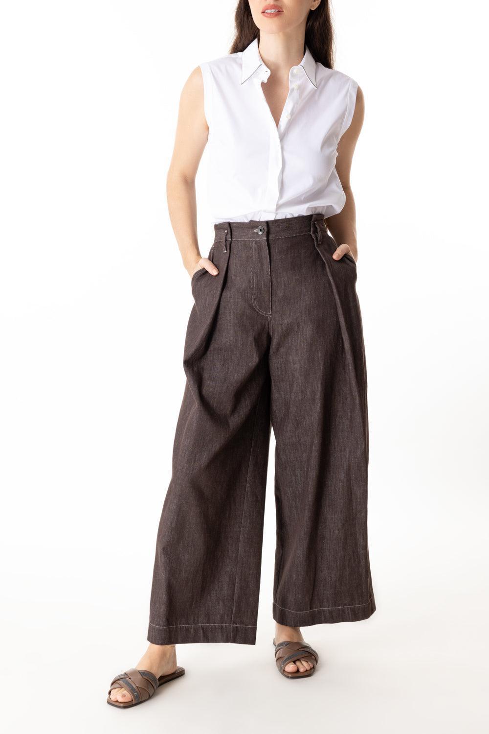 Pleated Crop Pant-CHOCOLAT-XS-CLOTHINGPANTCROPPED-BRUNELLO CUCINELLI