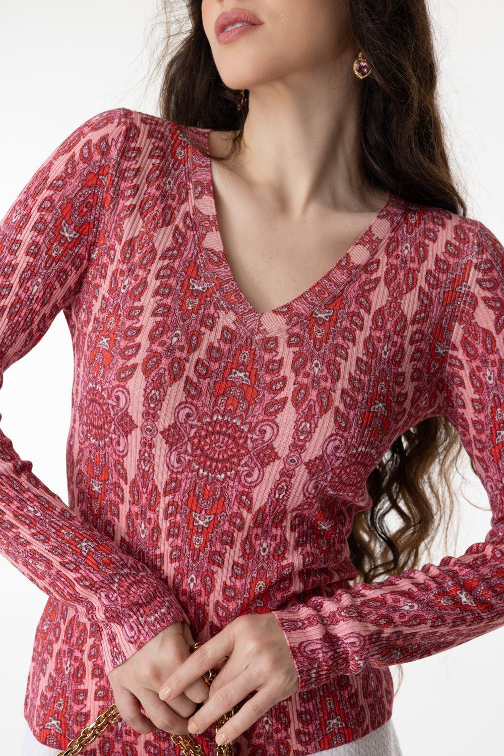 LONG SLEEVE VNECK SWEATER-PINK-40-CLOTHINGTOPKNITS-ETRO