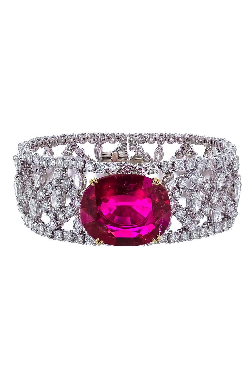 Rubellite Diamond Oval Bracelet-WHITE GOLD-JEWELRYFINE JEWELBRACELET O-PIRANESI