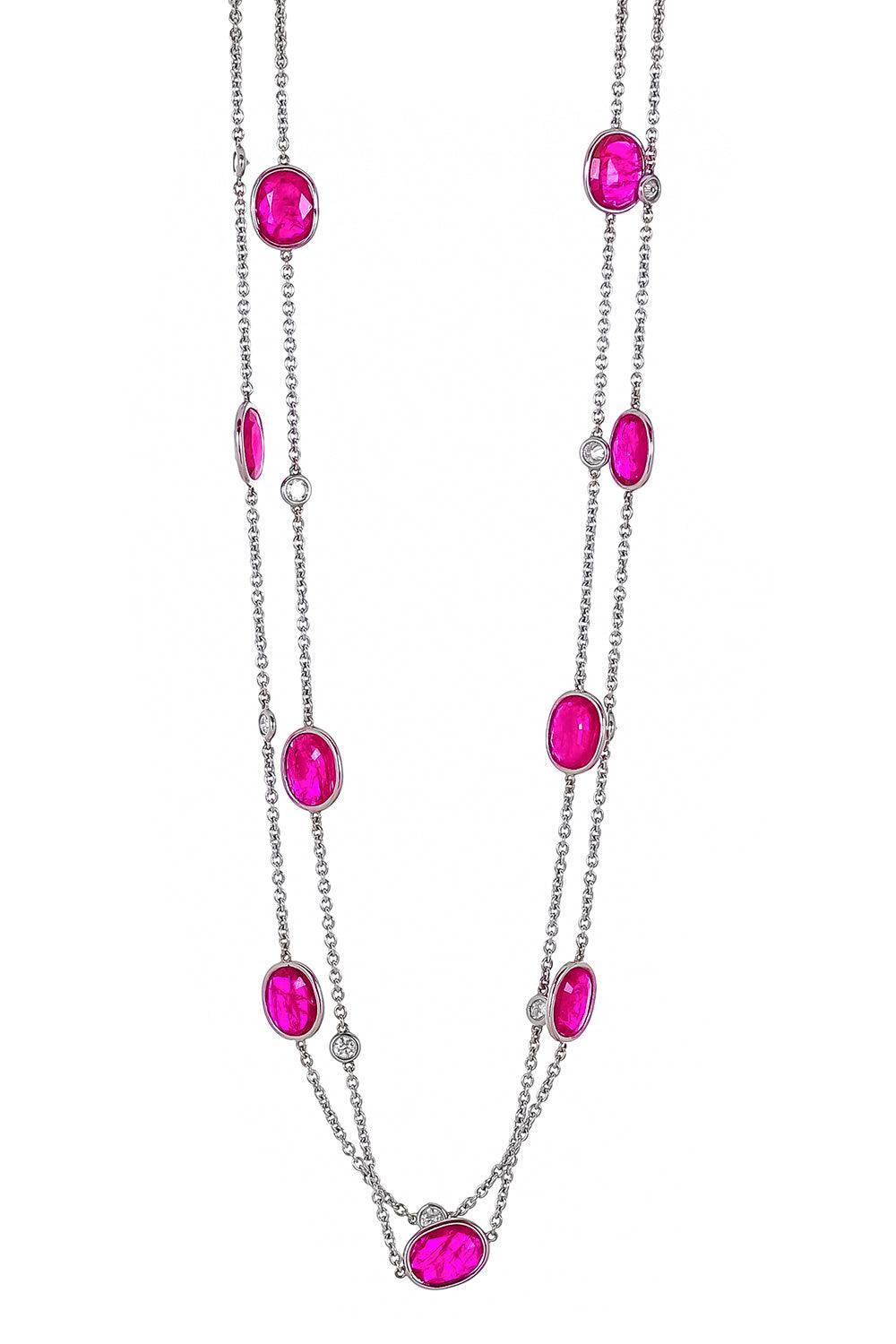 Ruby Diamond Oval Station Necklace-WHITE GOLD-39-JEWELRYFINE JEWELNECKLACE O-PIRANESI