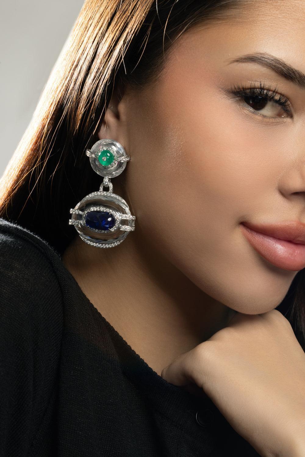 Sapphire Emerald Couture Cassandra Drop Earrings-WHITE GOLD-JEWELRYFINE JEWELEARRING-DAVID WEBB