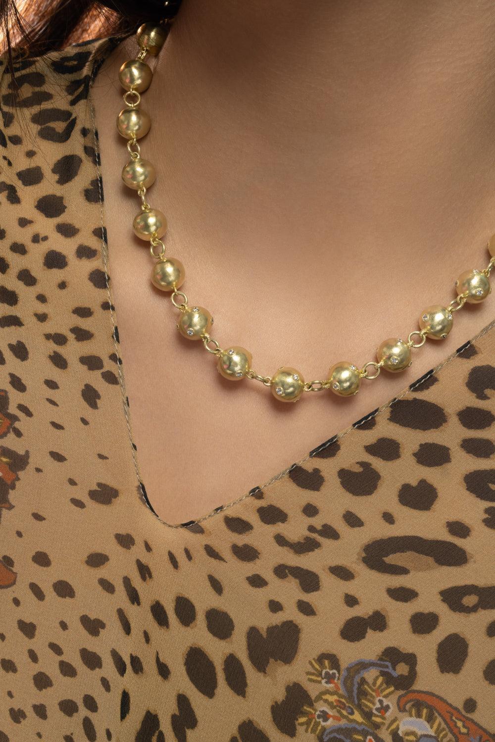 Modern Etruscan Diamond Ball Chain-YELLOW GOLD-JEWELRYFINE JEWELNECKLACE O-TANYA FARAH