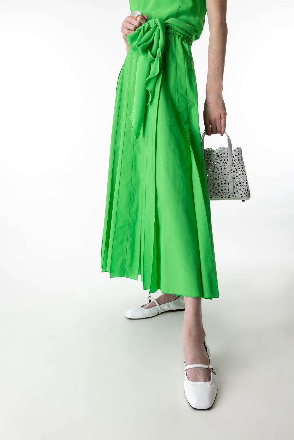 Flared Midi Skirt-GREEN-40-CLOTHINGSKIRTMIDI-MANTU
