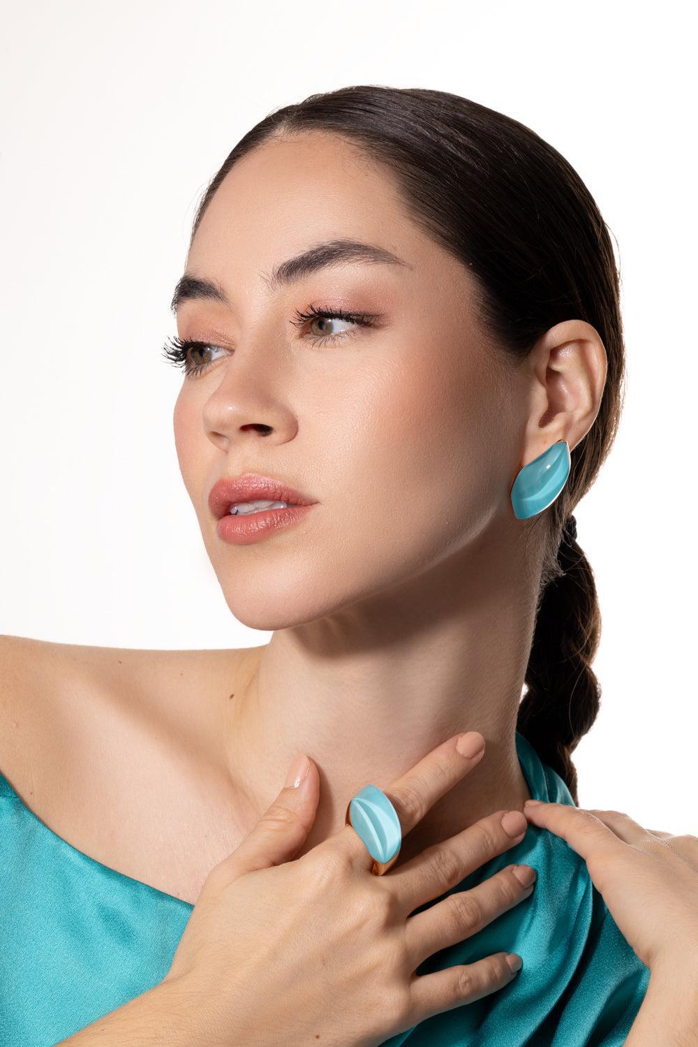 Rock Crystal Turquoise Aladino Ring-ROSE GOLD-7.25-JEWELRYFINE JEWELRING-VHERNIER