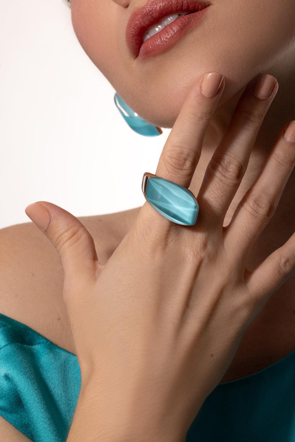 Rock Crystal Turquoise Aladino Ring-ROSE GOLD-7.25-JEWELRYFINE JEWELRING-VHERNIER
