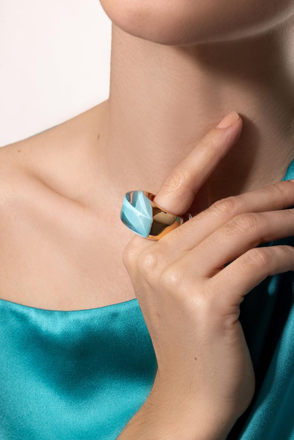 Rock Crystal Turquoise Aladino Ring-ROSE GOLD-7.25-JEWELRYFINE JEWELRING-VHERNIER