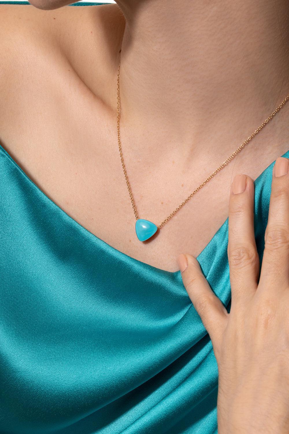 Rock Crystal Turquoise Pendant Necklace-ROSE GOLD-JEWELRYFINE JEWELNECKLACE O-VHERNIER