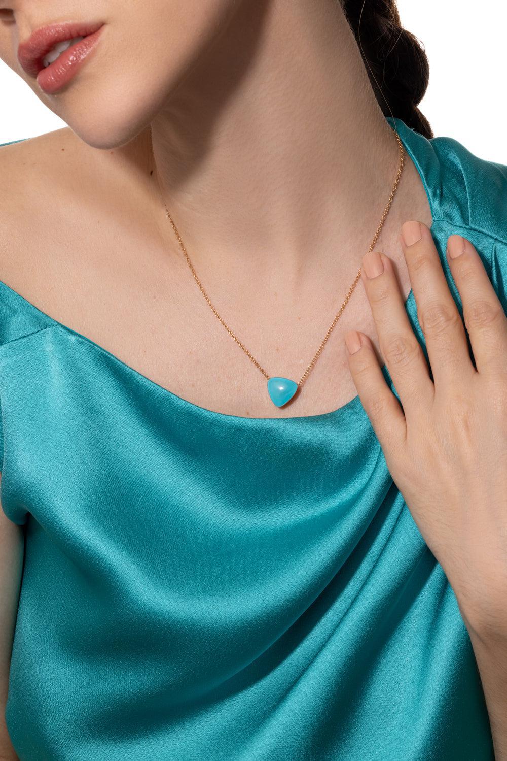 Rock Crystal Turquoise Pendant Necklace-ROSE GOLD-JEWELRYFINE JEWELNECKLACE O-VHERNIER