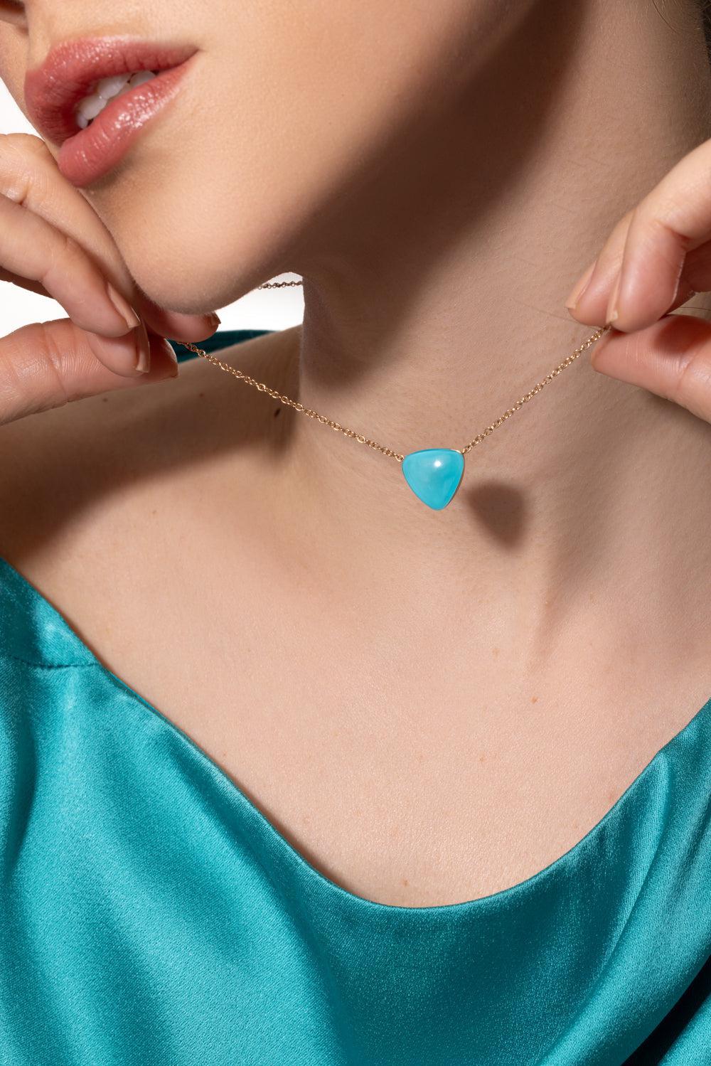 Rock Crystal Turquoise Pendant Necklace-ROSE GOLD-JEWELRYFINE JEWELNECKLACE O-VHERNIER