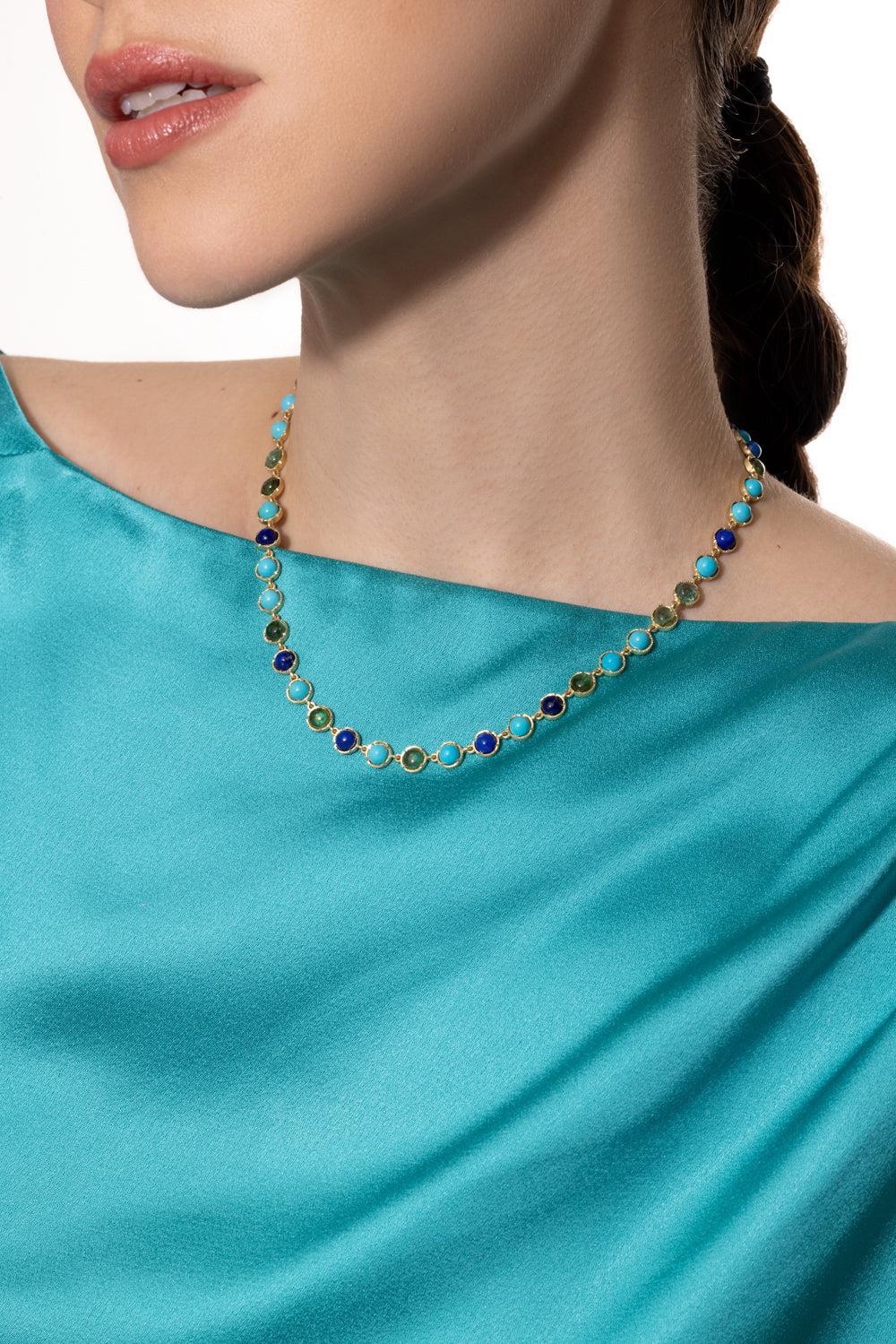 Small Classic Link Tourmaline Lapis Link Necklace-YELLOW GOLD-JEWELRYFINE JEWELNECKLACE O-IRENE NEUWIRTH JEWELRY