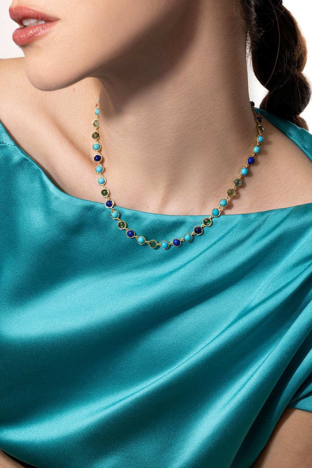 Small Classic Link Tourmaline Lapis Link Necklace-YELLOW GOLD-JEWELRYFINE JEWELNECKLACE O-IRENE NEUWIRTH JEWELRY