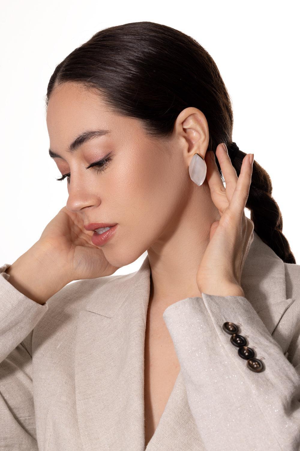 Rock Crystal Mother of Pearl Earrings-ROSE GOLD-JEWELRYFINE JEWELEARRING-VHERNIER