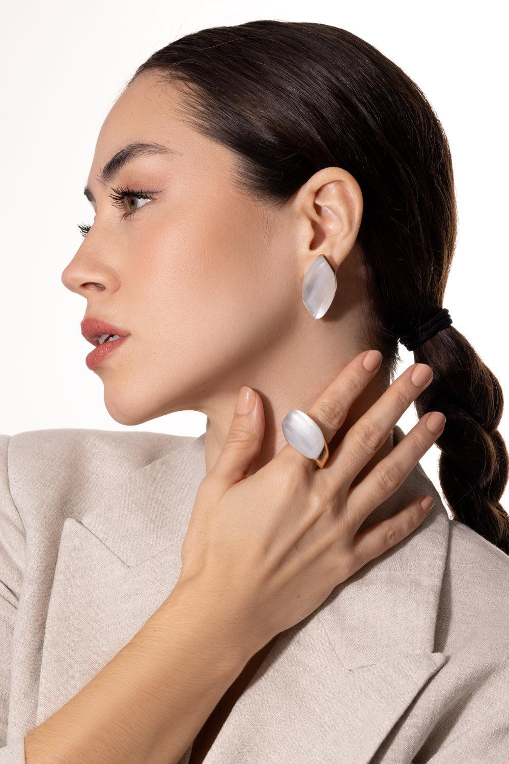 Rock Crystal Mother of Pearl Earrings-ROSE GOLD-JEWELRYFINE JEWELEARRING-VHERNIER