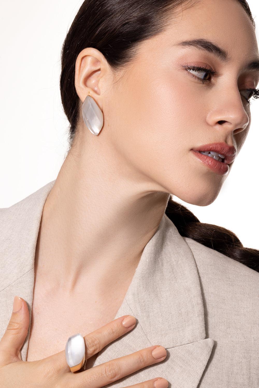 Rock Crystal Mother of Pearl Earrings-ROSE GOLD-JEWELRYFINE JEWELEARRING-VHERNIER