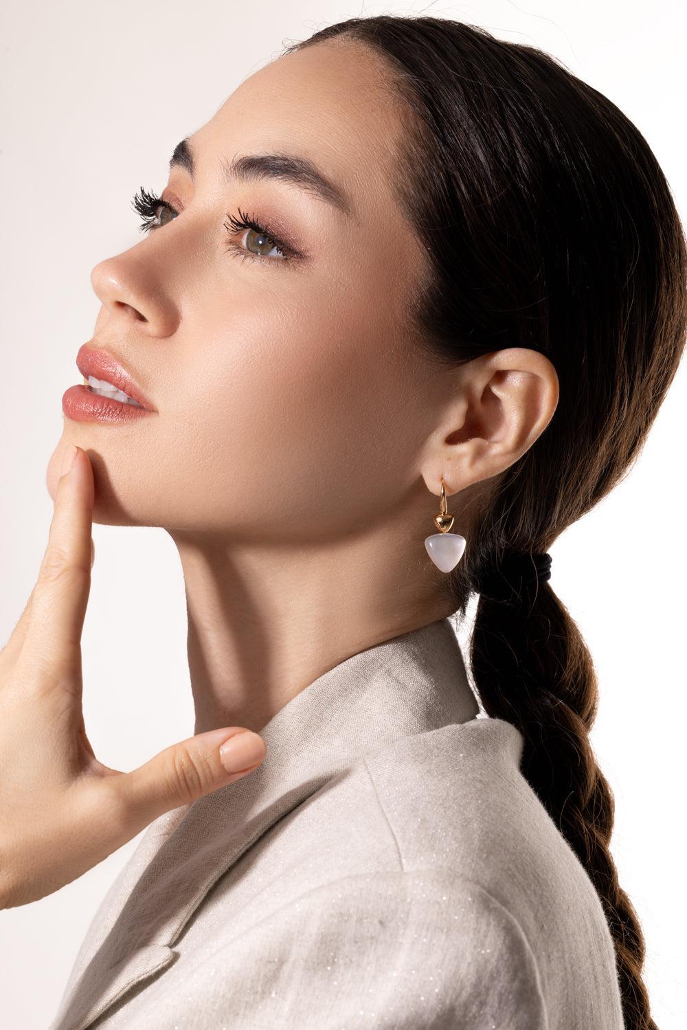 Rock Crystal Mother of Pearl Earrings-ROSE GOLD-JEWELRYFINE JEWELEARRING-VHERNIER
