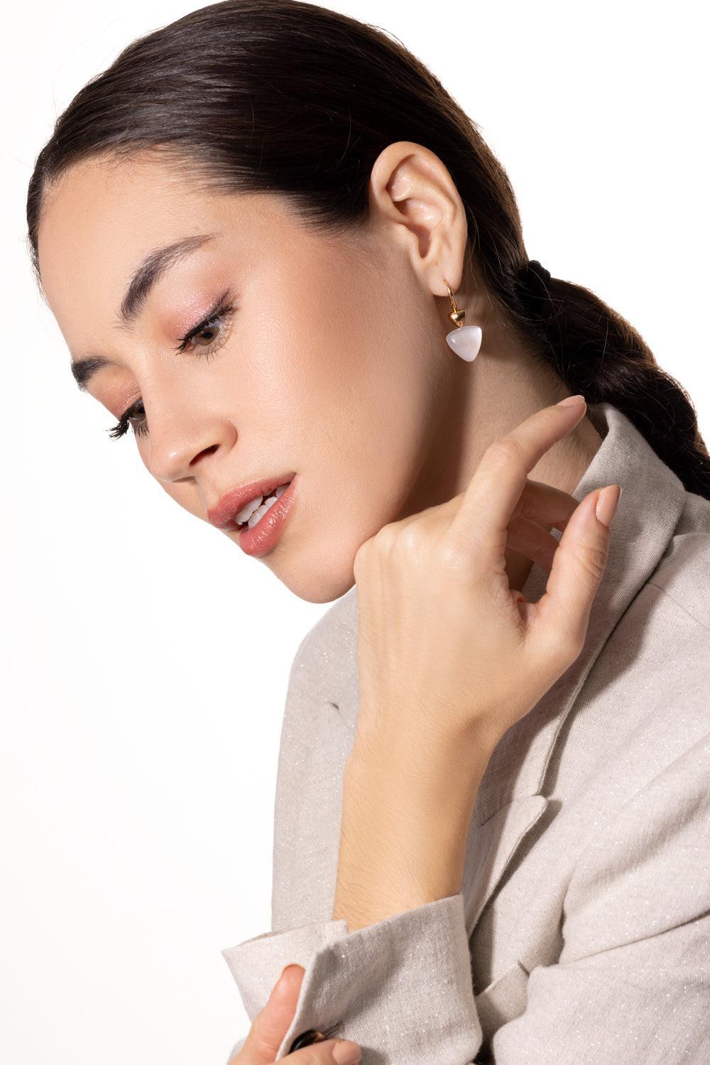 Rock Crystal Mother of Pearl Earrings-ROSE GOLD-JEWELRYFINE JEWELEARRING-VHERNIER