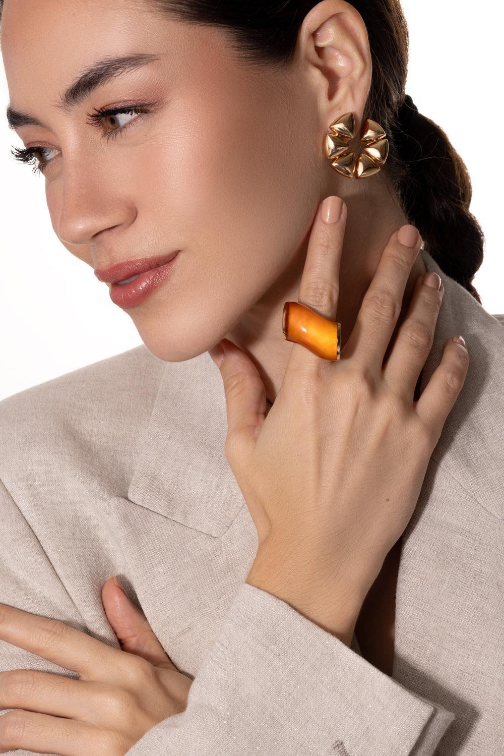 Rock Crystal Carnelian Ring-ROSE GOLD-6.5-JEWELRYFINE JEWELRING-VHERNIER