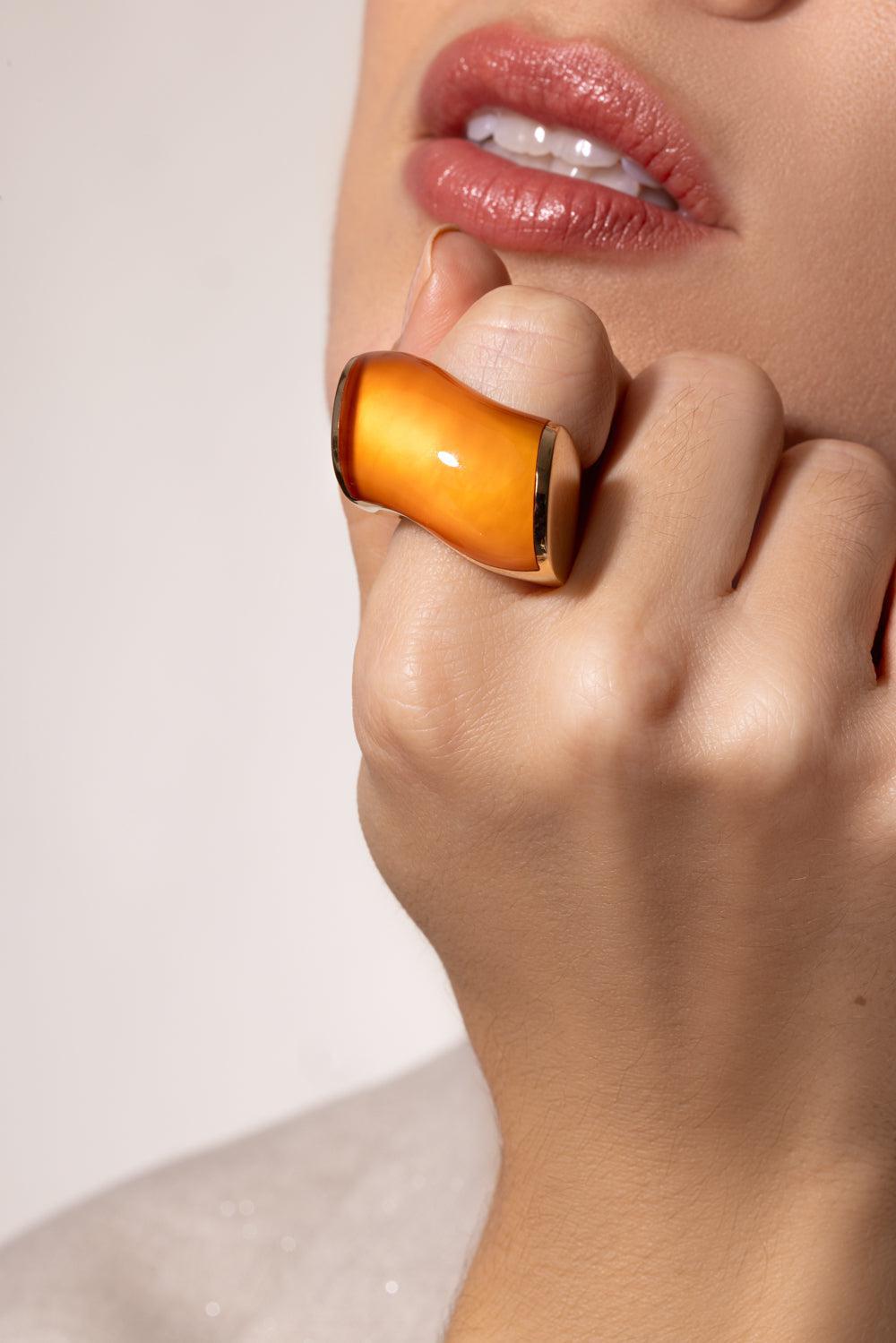 Rock Crystal Carnelian Ring-ROSE GOLD-6.5-JEWELRYFINE JEWELRING-VHERNIER