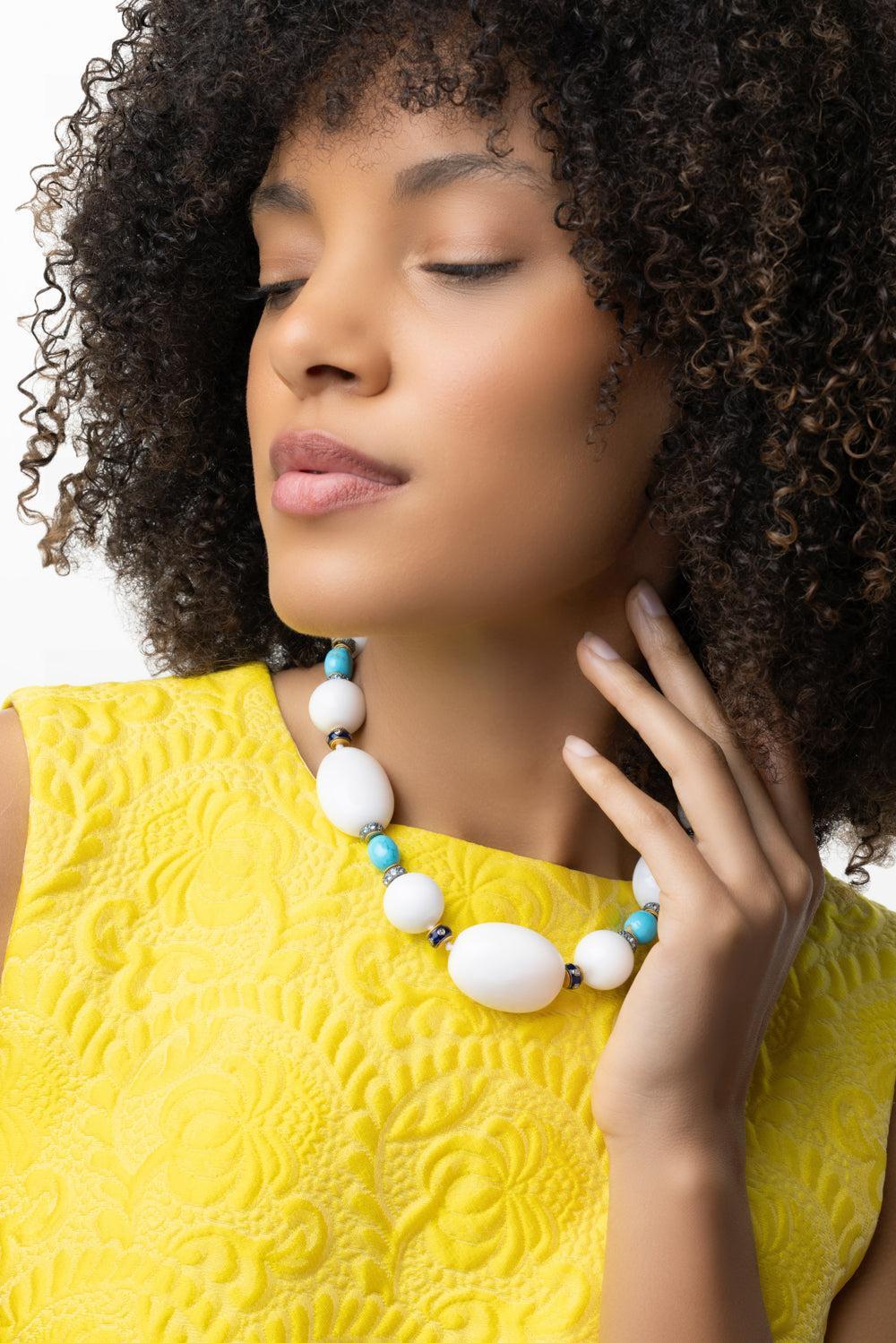 White Opal Turquoise Bead Necklace-YELLOW GOLD-17-JEWELRYFINE JEWELNECKLACE O-VERDURA