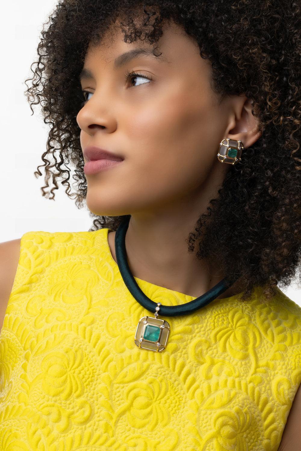 Emerald Crystal Necklace-YELLOW GOLD-JEWELRYFINE JEWELNECKLACE O-DENISE CASSOU