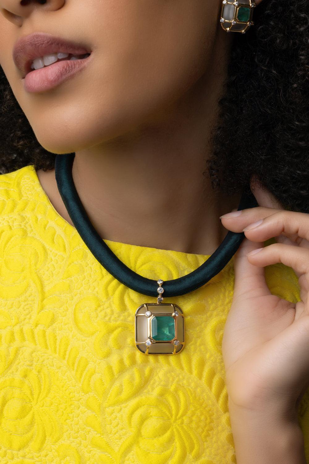 Emerald Crystal Necklace-YELLOW GOLD-JEWELRYFINE JEWELNECKLACE O-DENISE CASSOU